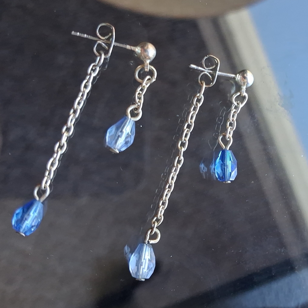 Vintage Silver and Blue Drop Earrings